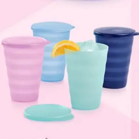 Tupperware Impressions 16oz. Tumblers. Set of 4 with matching liquid tight seals